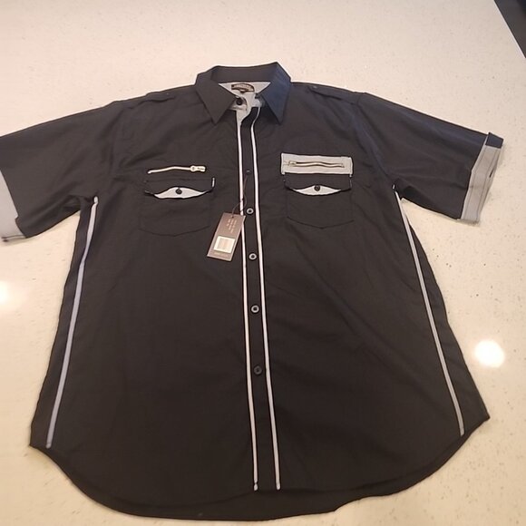 NWT Vertical Shirt Mens 4X Black Button Pockets Short Sleeves - Picture 1 of 8